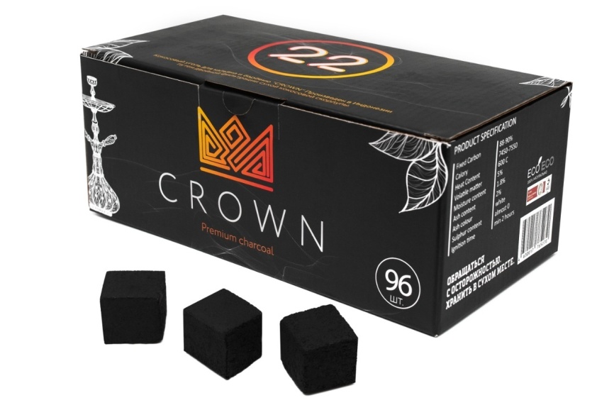 Уголь д/кальяна CROWN размер 22 мм, 96 кубиков фото 1