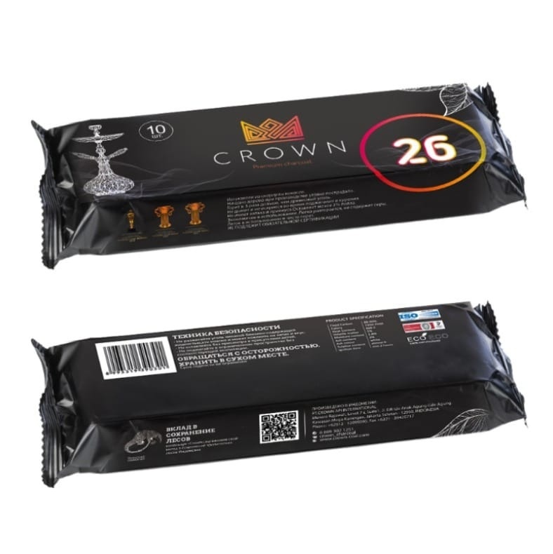 Уголь для кальяна CROWN размер 26 мм, 10 кубиков фото 1